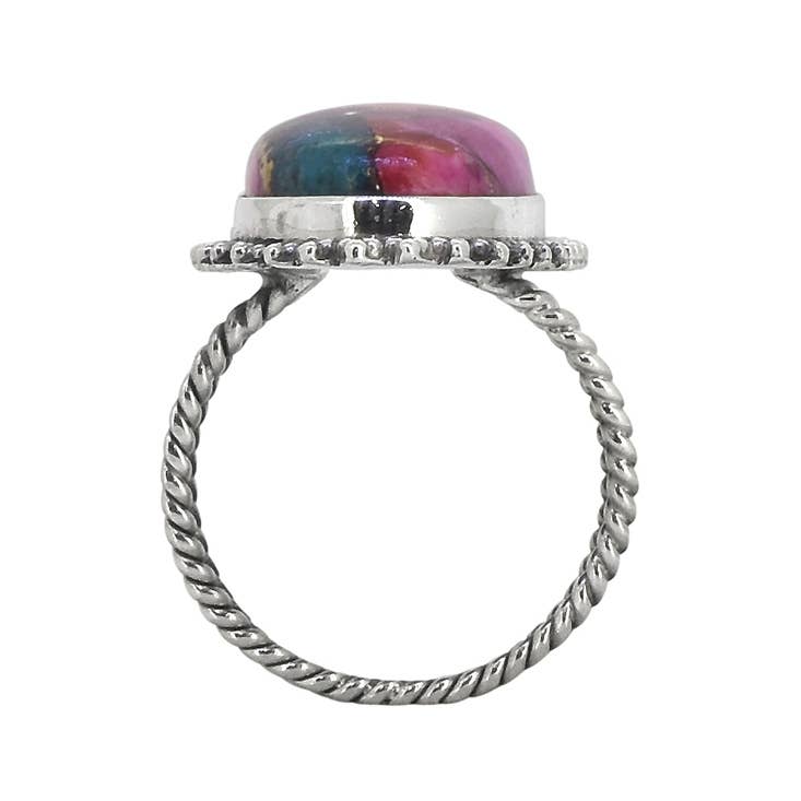 Bague Statement en Argent 925 avec Turquoise et Nacre Rose