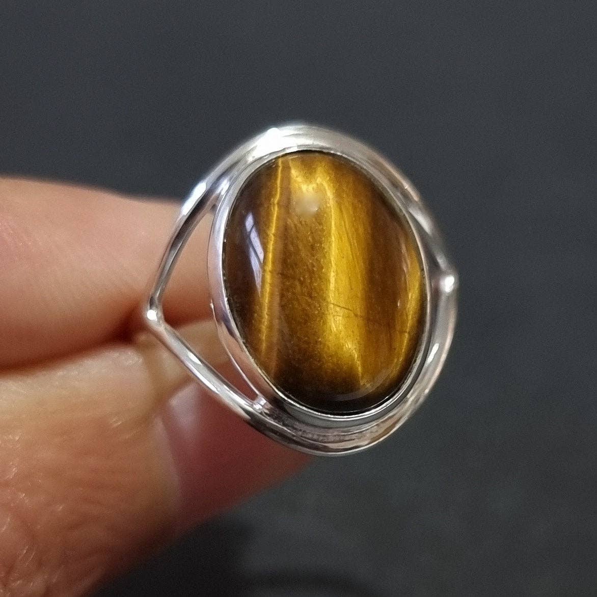 Bague Oeil de Tigre Argent 925 Pierre 15mm x 12mm