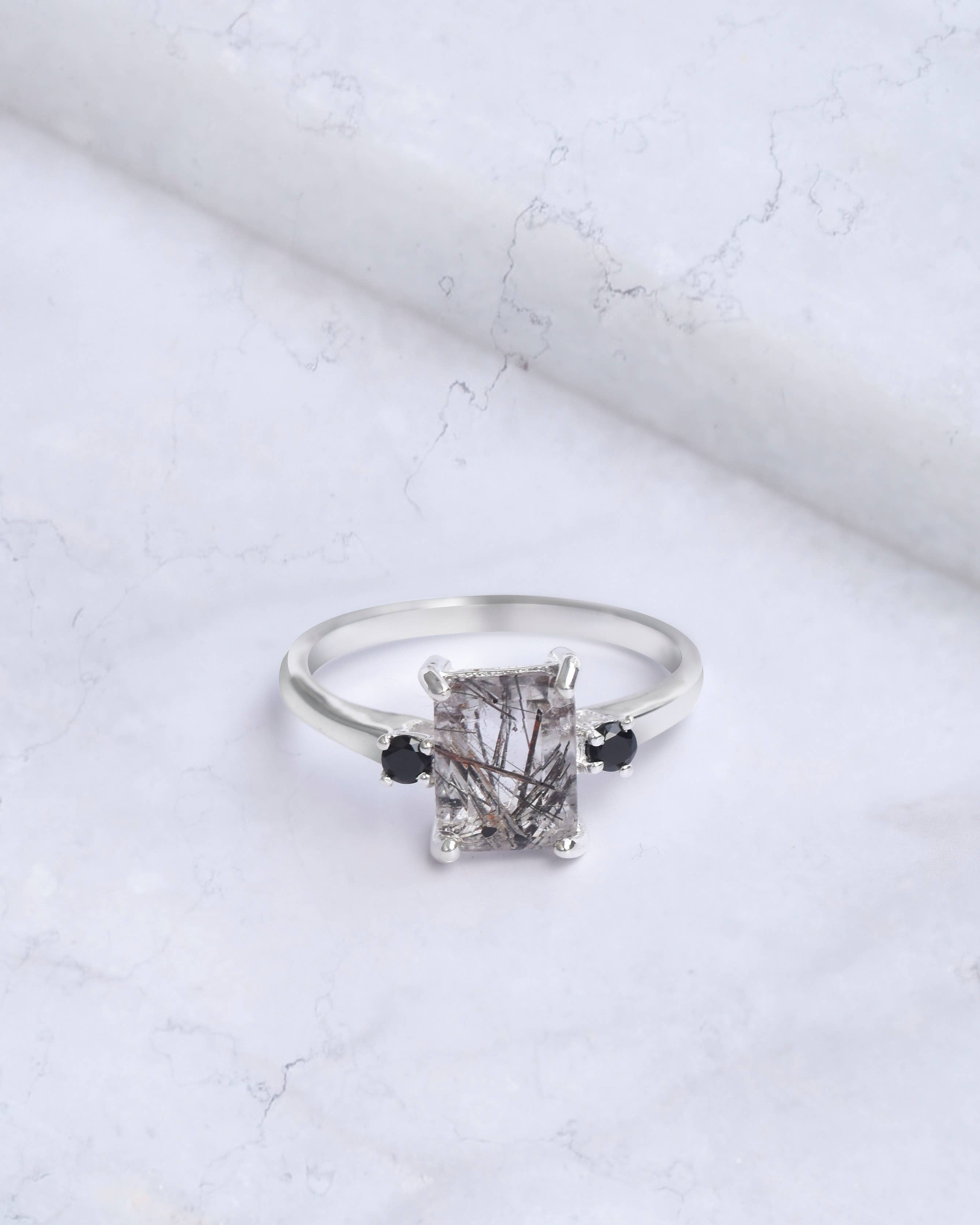 Bague bohème en argent sterling 925 avec Quartz rutile.