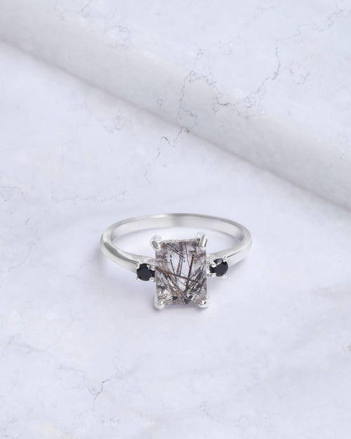 Bague bohème en argent sterling 925 avec Quartz rutile.