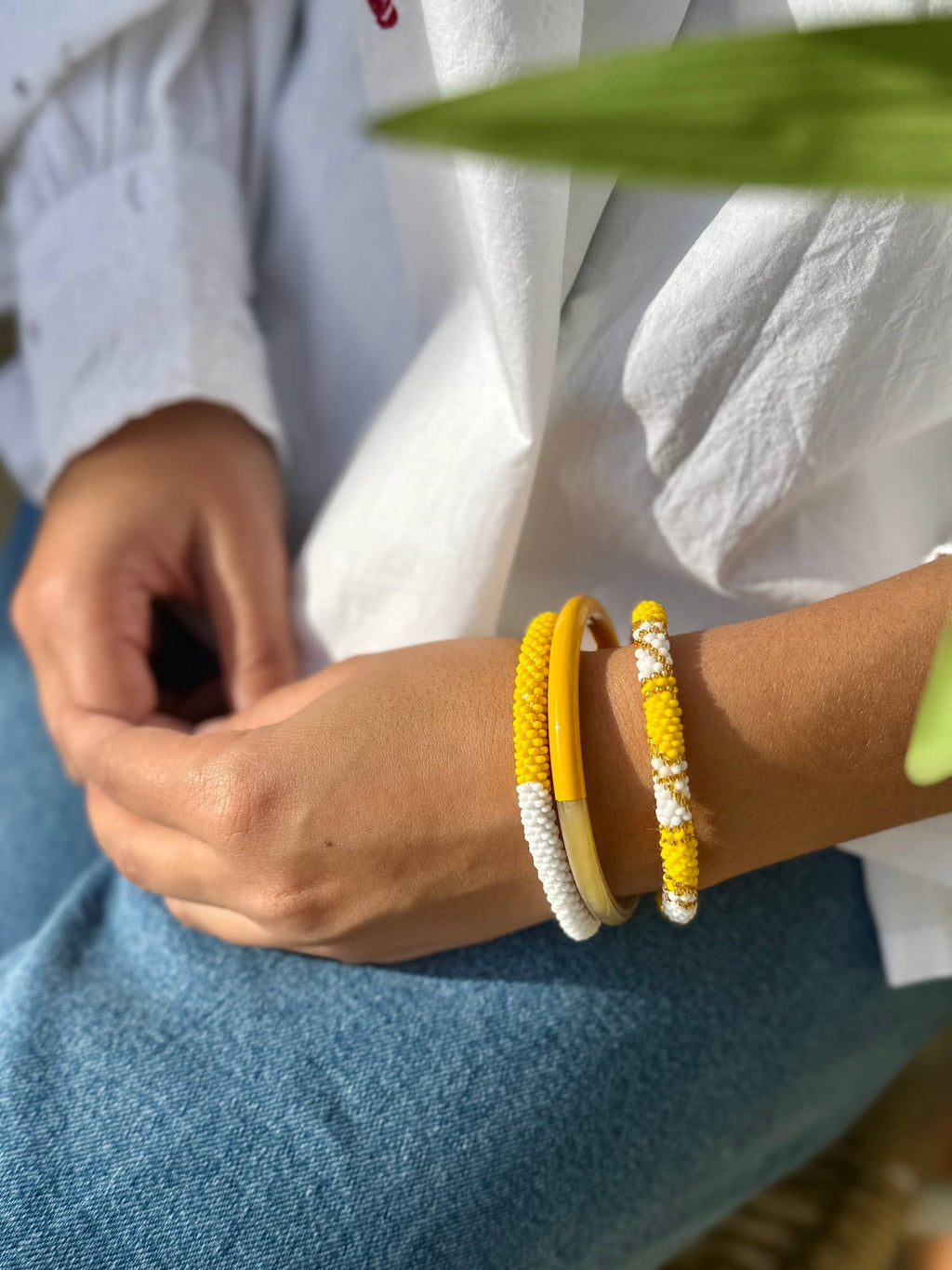 Bracelet népalais jaune et blanc
