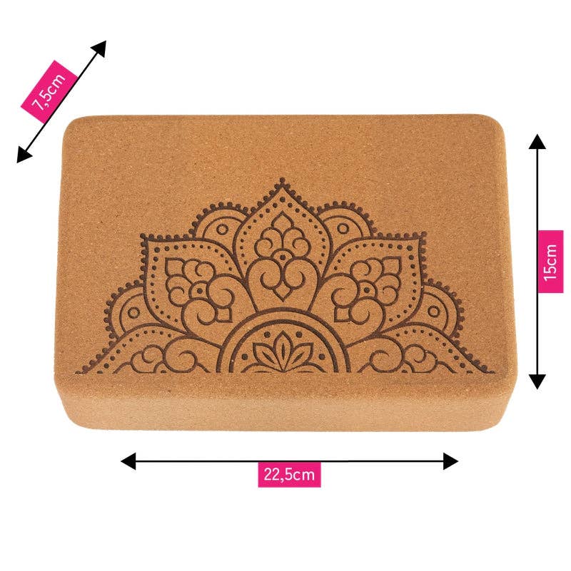 Yoga - Brique de yoga en liège | taille moyenne | coins arrondis | 22,5 x 15 x 7,5 cm