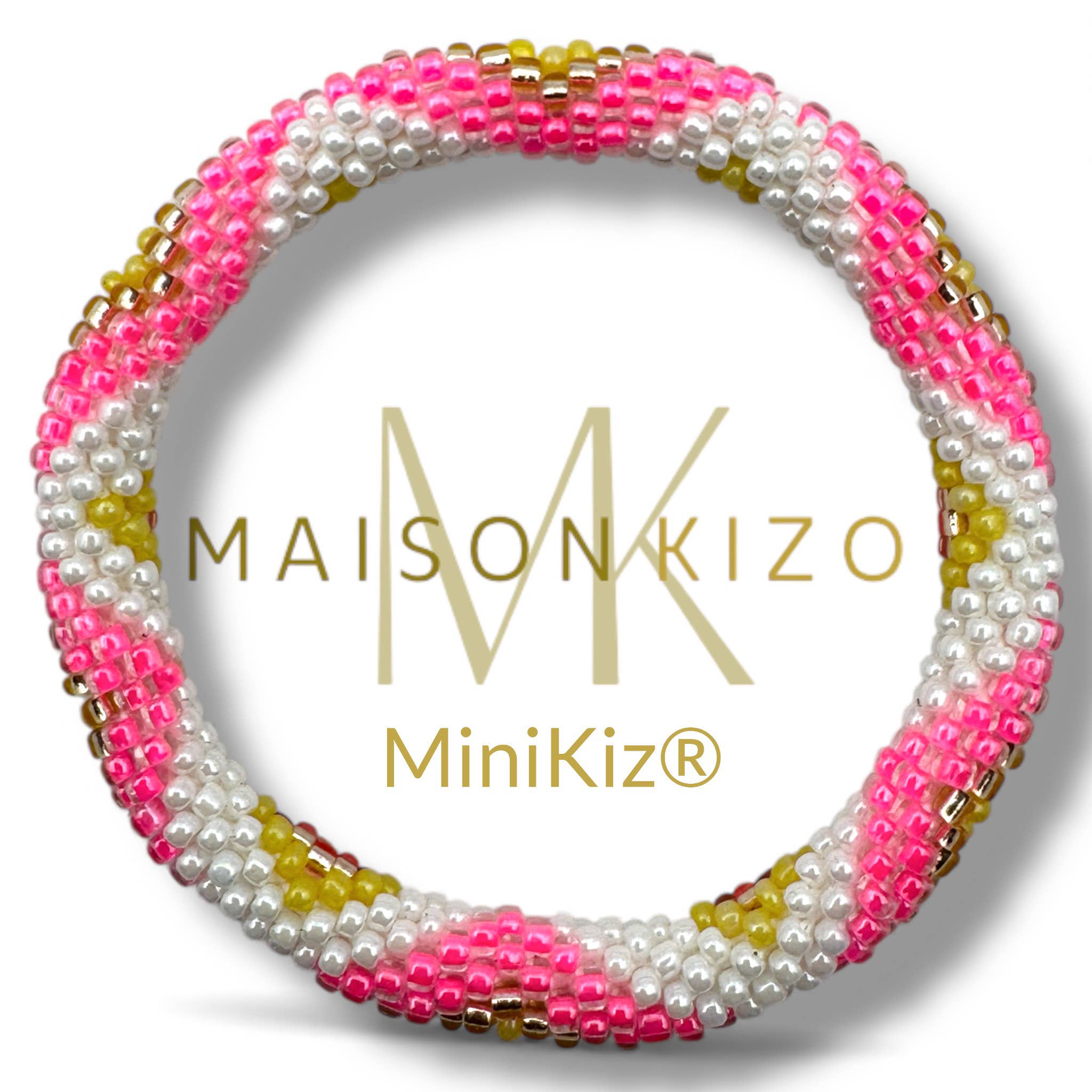Bracelet népalais MINIKIZ enfant et petit poignet adulte K63 Rose Blanc Doré