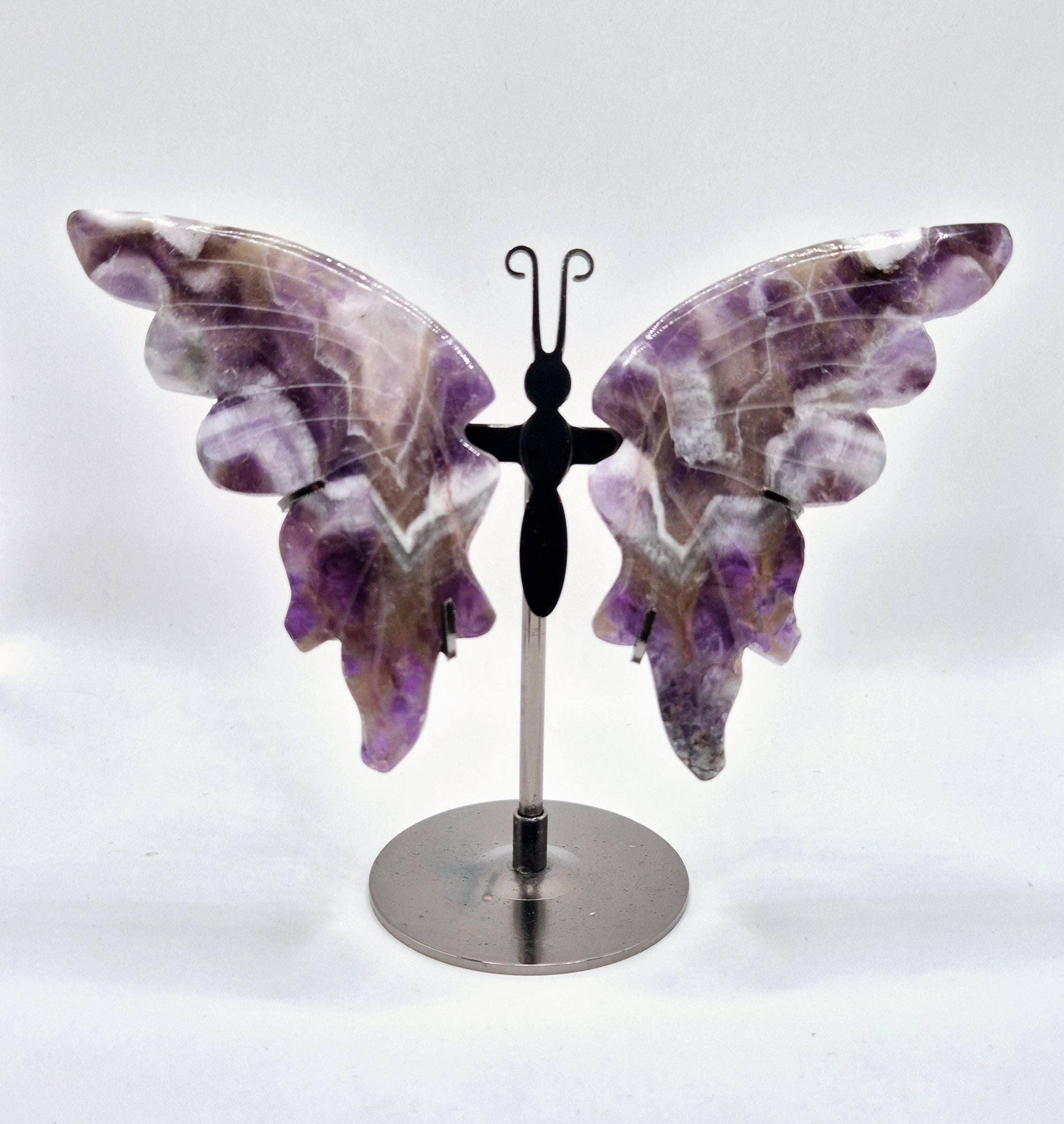 Papillon Sculpture en Améthyste avec socle métallique
