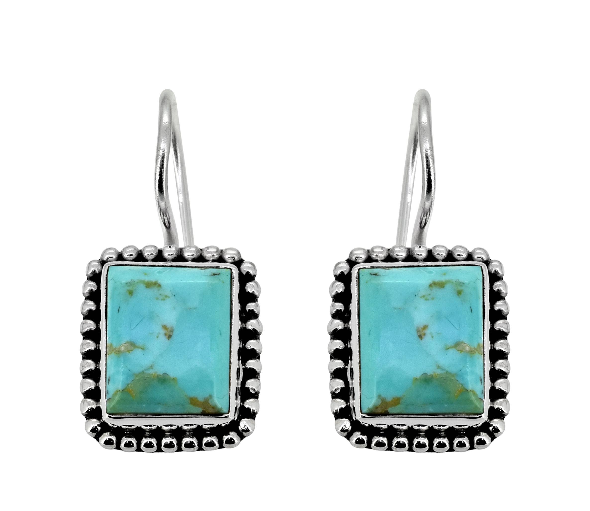 Boucles d'oreilles en argent sterling 925 avec pierre précieuse Turquoise Mohave