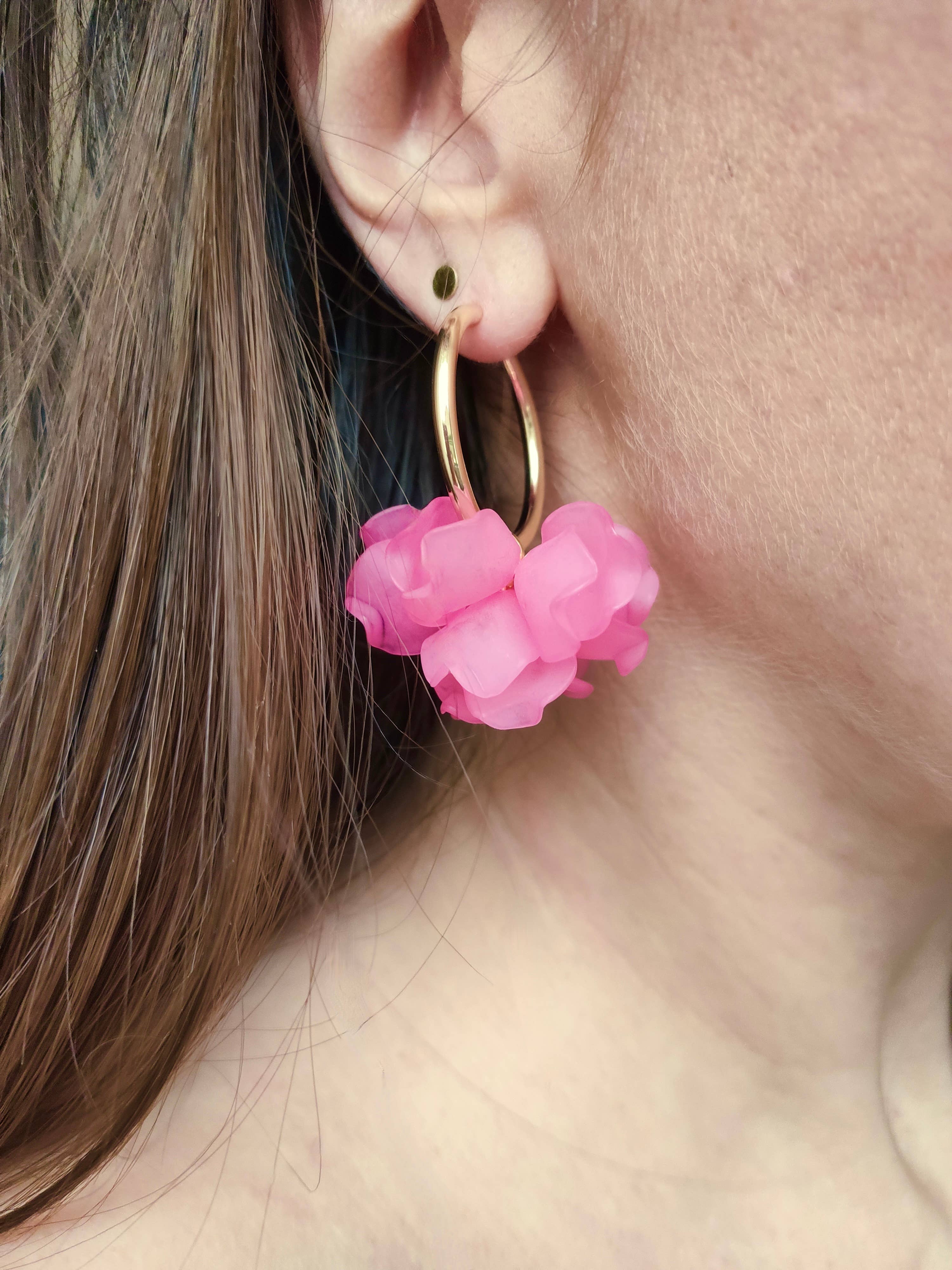 Boucles d'oreilles Créoles PEONY Fleurs Pivoine couleur au choix