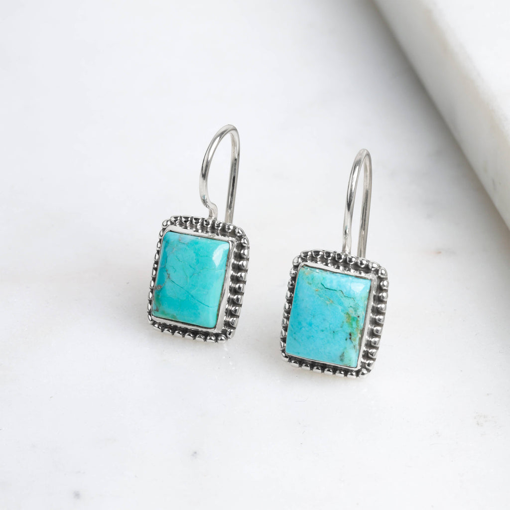 Boucles d'oreilles en argent sterling 925 avec pierre précieuse Turquoise Mohave