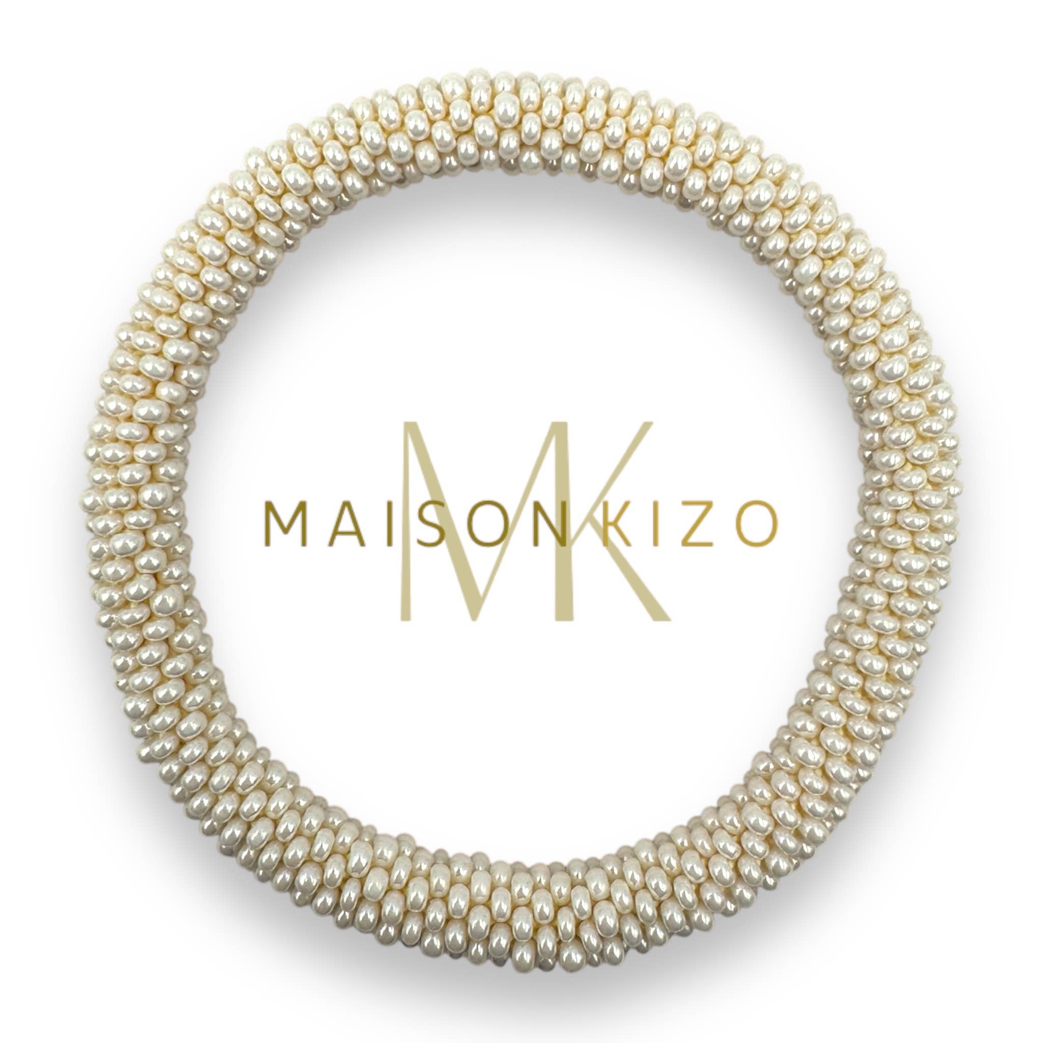 Bracelet népalais  perles de verre E19 Blanc Perle Unis