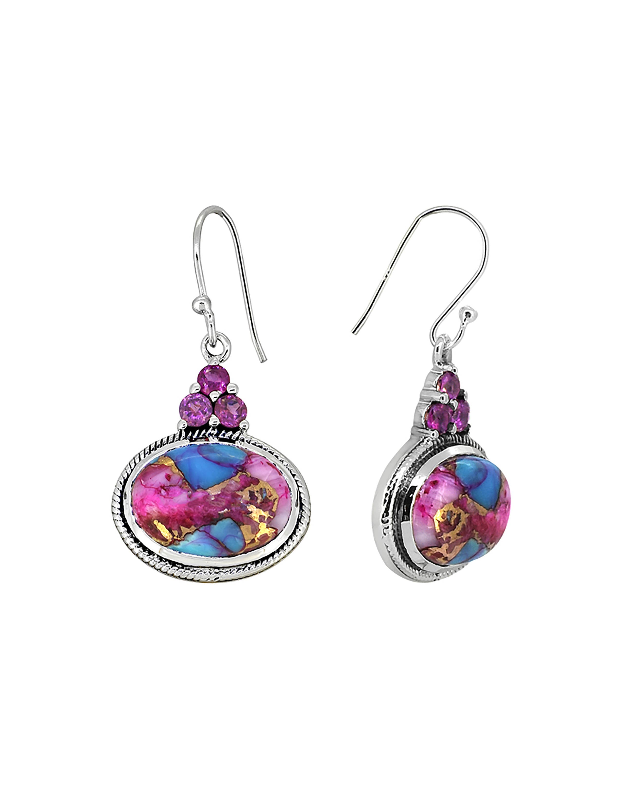 Boucles d'oreilles en argent sterling 925 avec pierre précieuse turquoise rose en cuivre