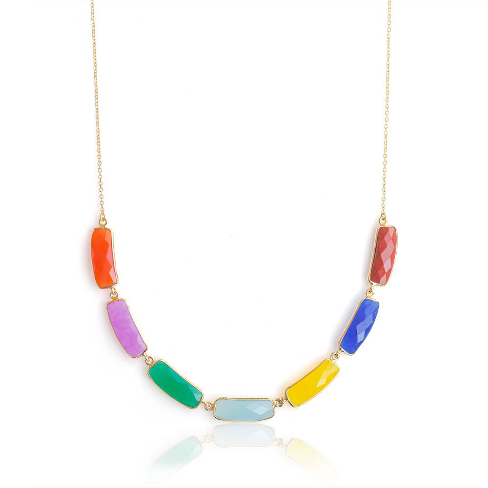 Collier Chakra à 7 pierres plaqué en or 18 carats cornaline quartz lavande onyx vert calcédoine bleue quartz jaune aventurine bleue  jaspe rouge