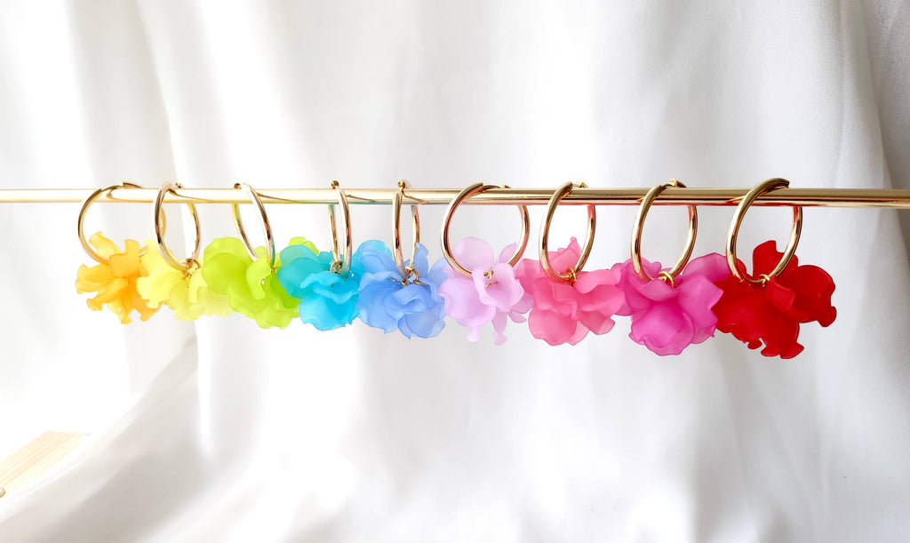 Boucles d'oreilles Créoles PEONY Fleurs Pivoine couleur au choix
