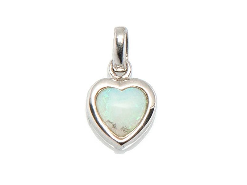 Pendentif coeur avec Opale blanche naturelle, argent 925