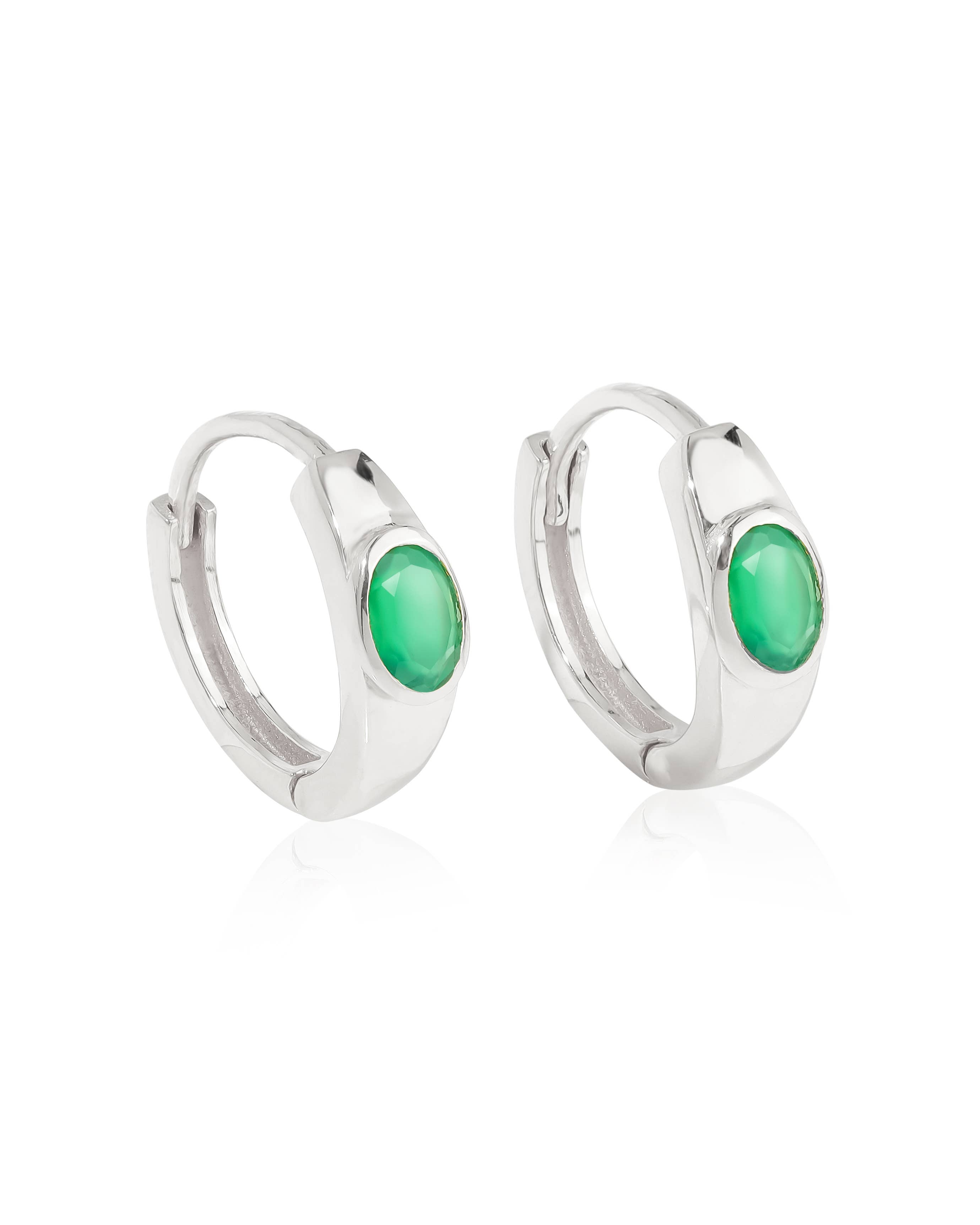 Boucles d'oreilles créoles en argent sterling 925 avec pierre précieuse Onyx vert