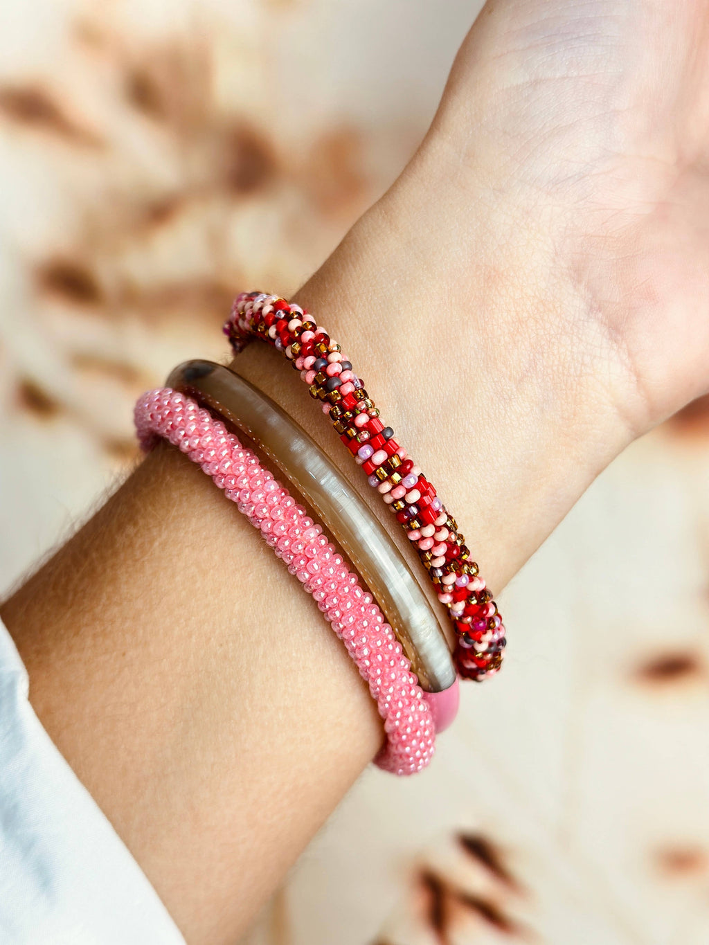Bracelet népalais Rose Bonbon