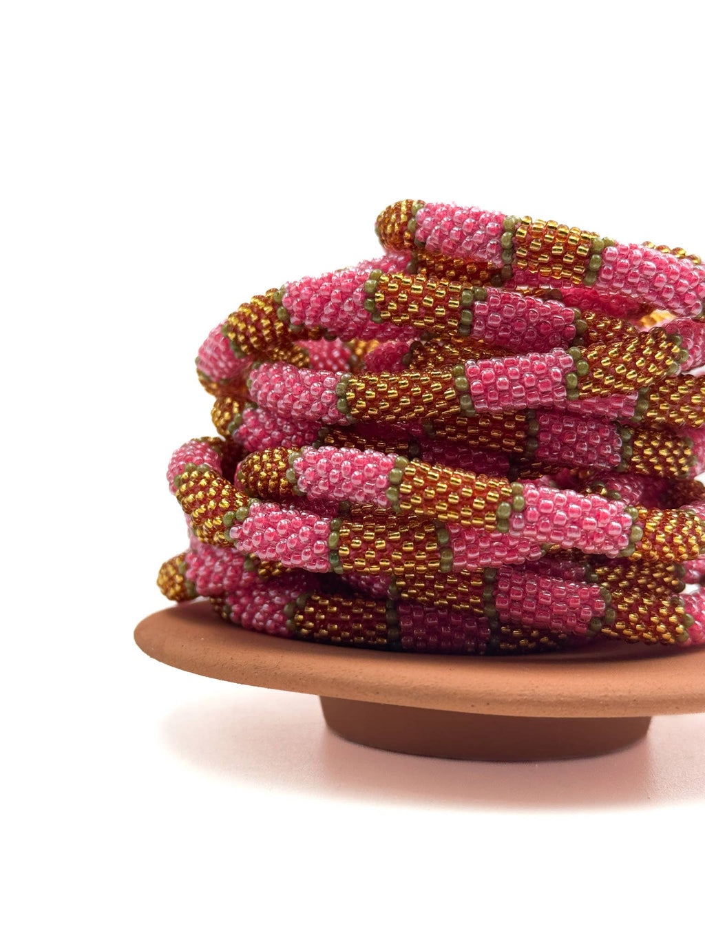 Bracelet népalais E48 Rose Doré kaki