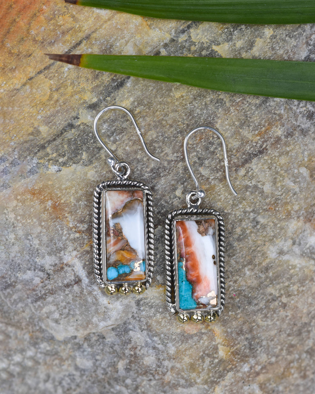 Boucles d'oreilles en argent sterling, cuivre et Turquoise.