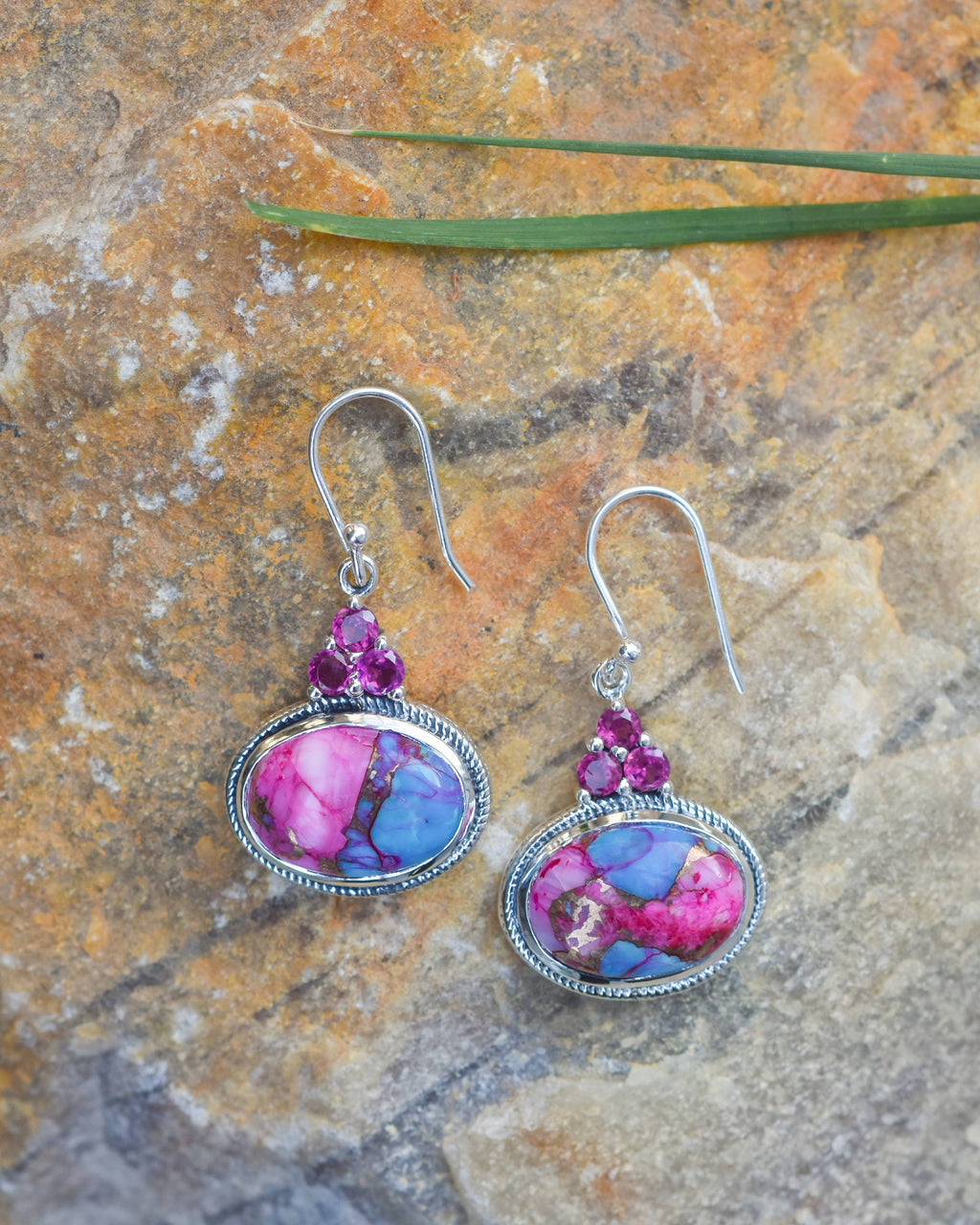 Boucles d'oreilles en argent sterling 925 avec pierre précieuse turquoise rose en cuivre