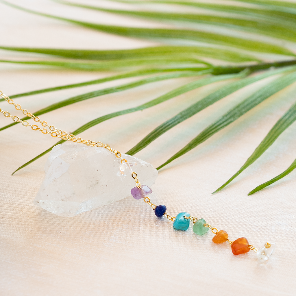 Collier de guérison des 7 chakras Plaqué or Quartz Cornaline Agate Jade Turquoise Lapis lazuli Améthyste