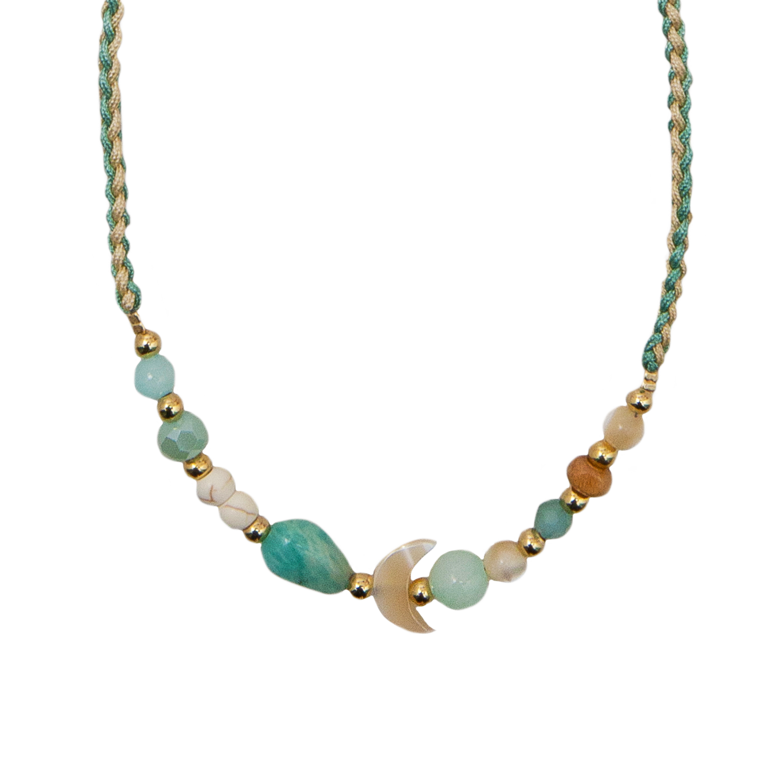 Collier Éclipse de Nouvelle Lune Amazonite Nacre Cristal