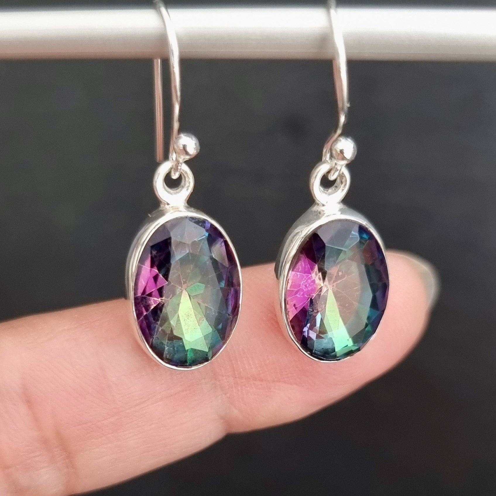 Boucles d'oreilles en topaze mystique, argent sterling 925