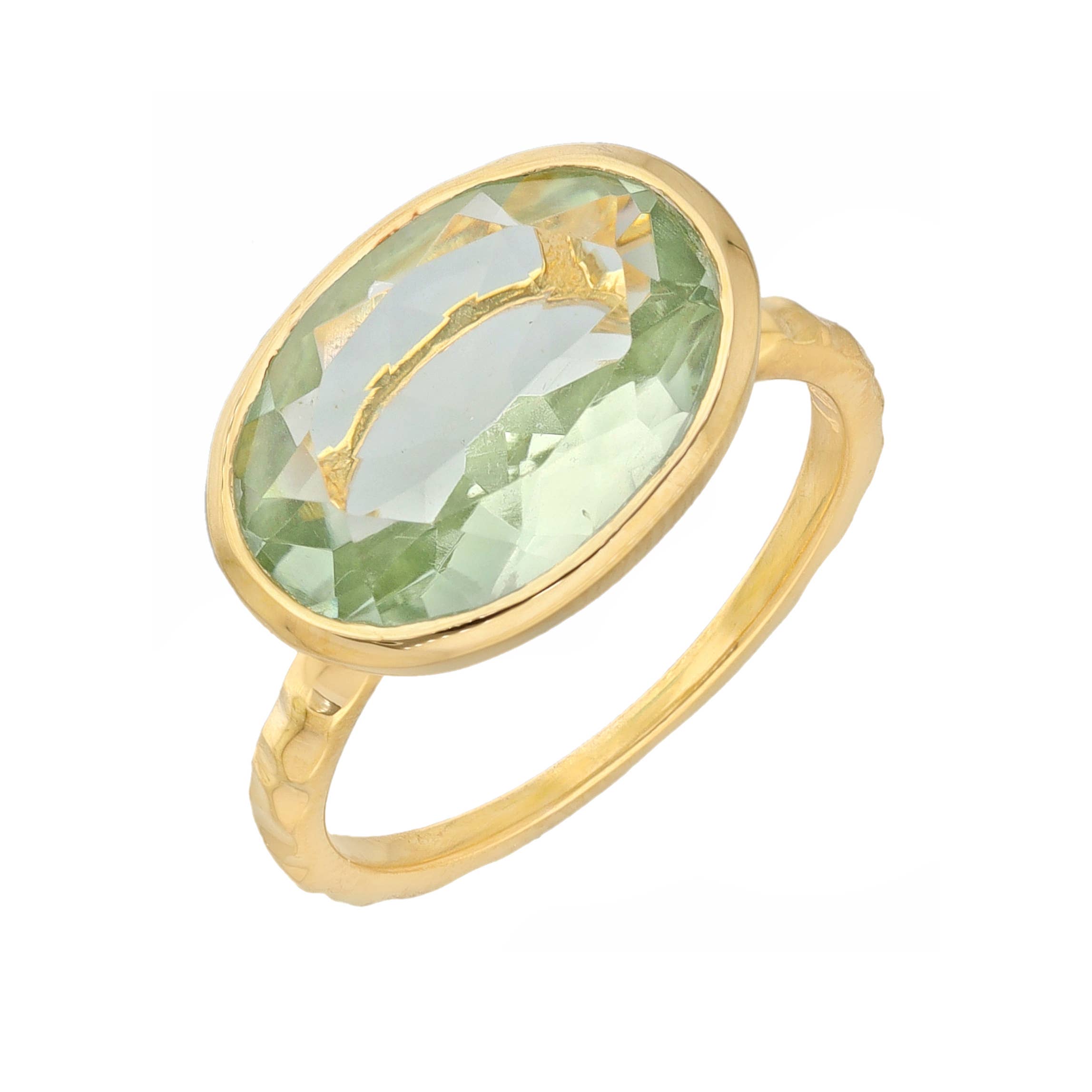 Bague Solitaire en Améthyste Verte Plaquée Or sur Argent