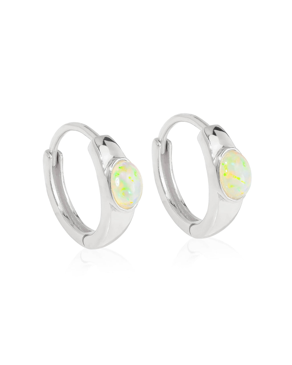 Boucle d'oreille créole en argent sterling 925 avec pierre précieuse Opale éthiopienne