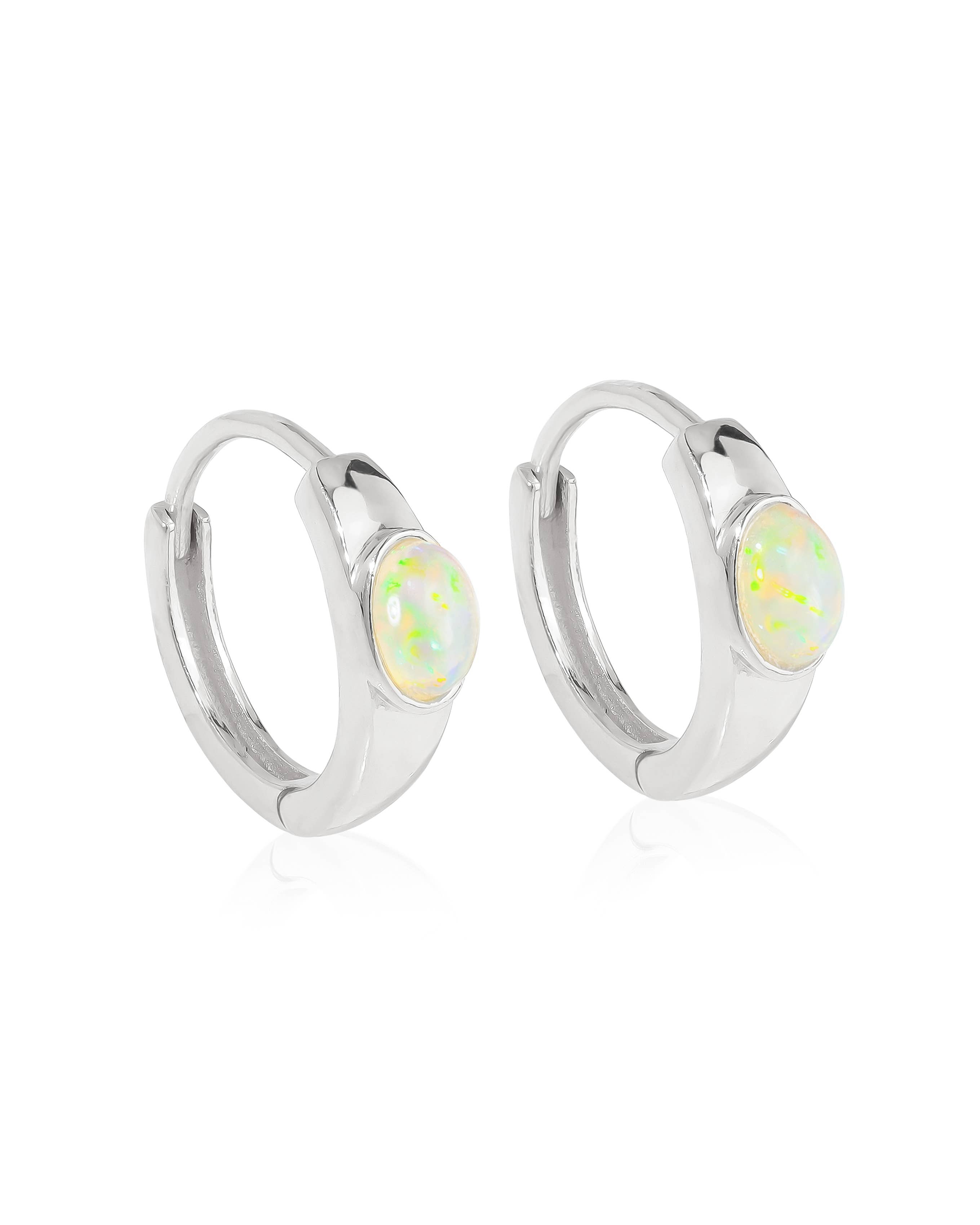 Boucle d'oreille créole en argent sterling 925 avec pierre précieuse Opale éthiopienne