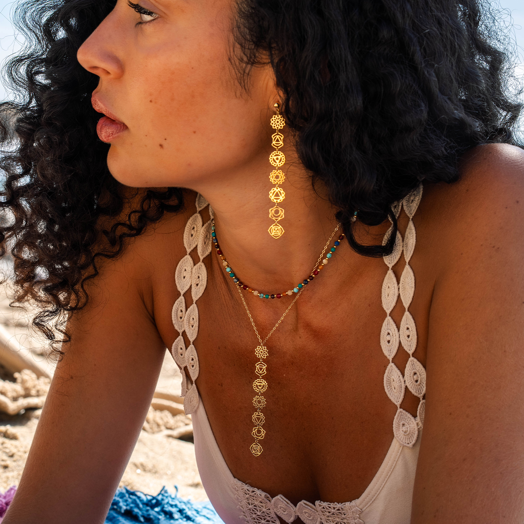 Collier Goutte Sept Chakras plaqué or
