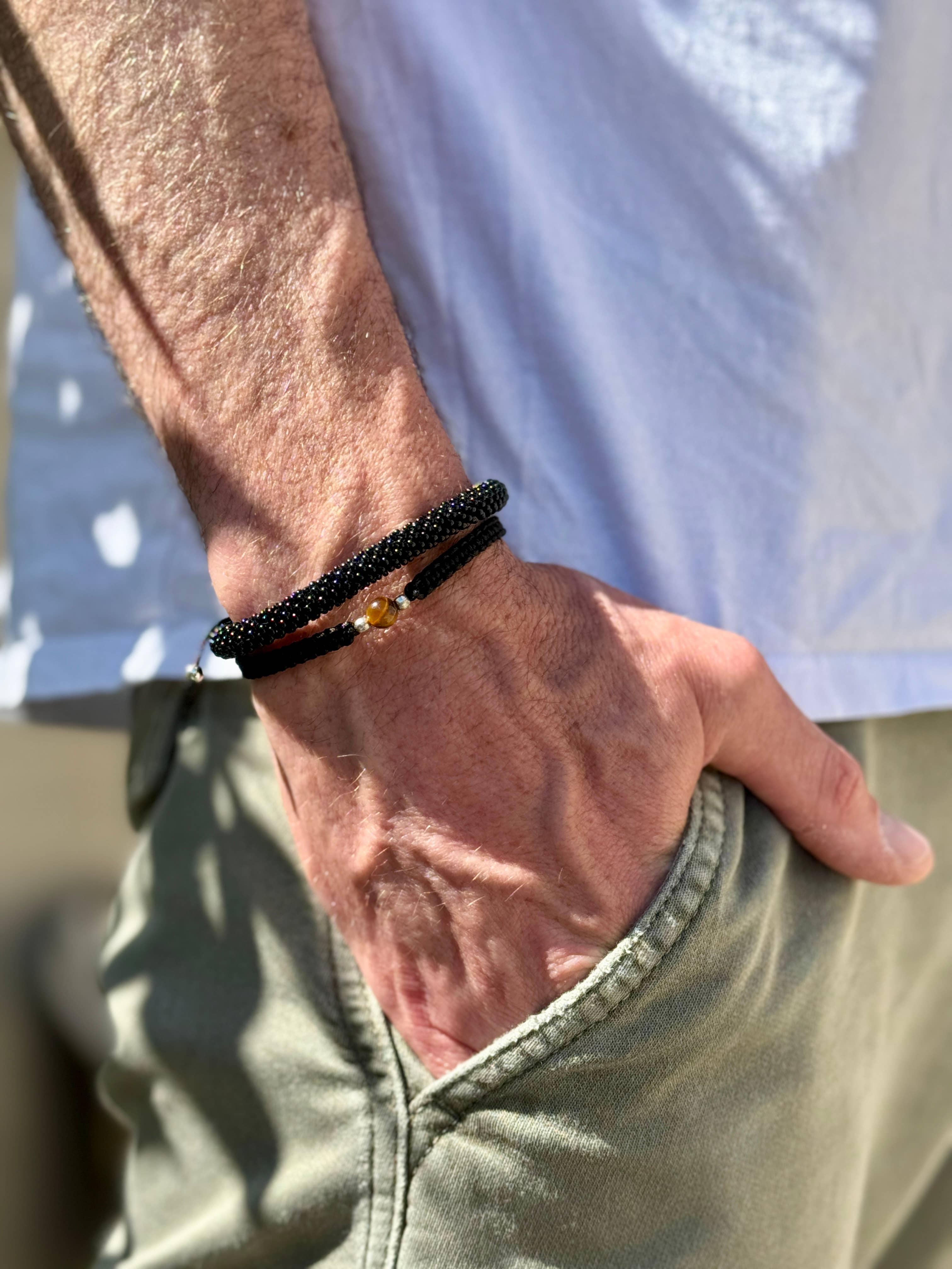 Bracelet tissé façon macramé HOMME - Black 01 Noir