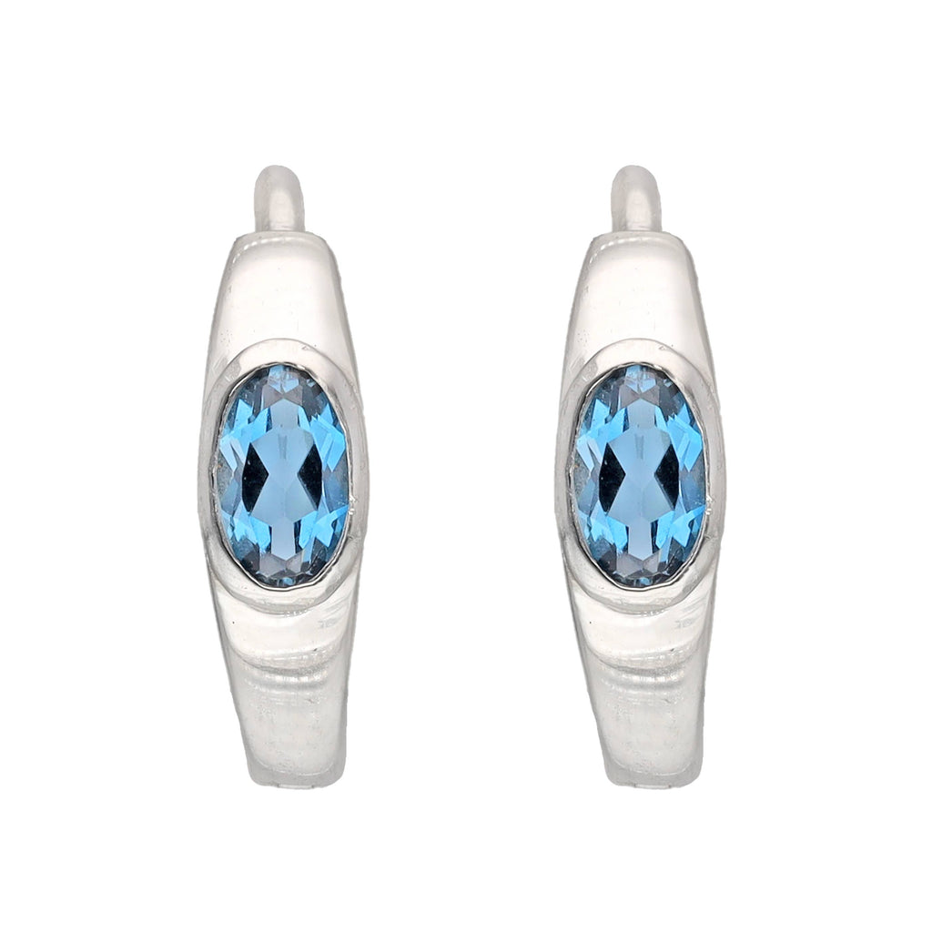 Boucles d'oreilles créoles en argent sterling 925 avec pierre précieuse topaze bleue de Londres
