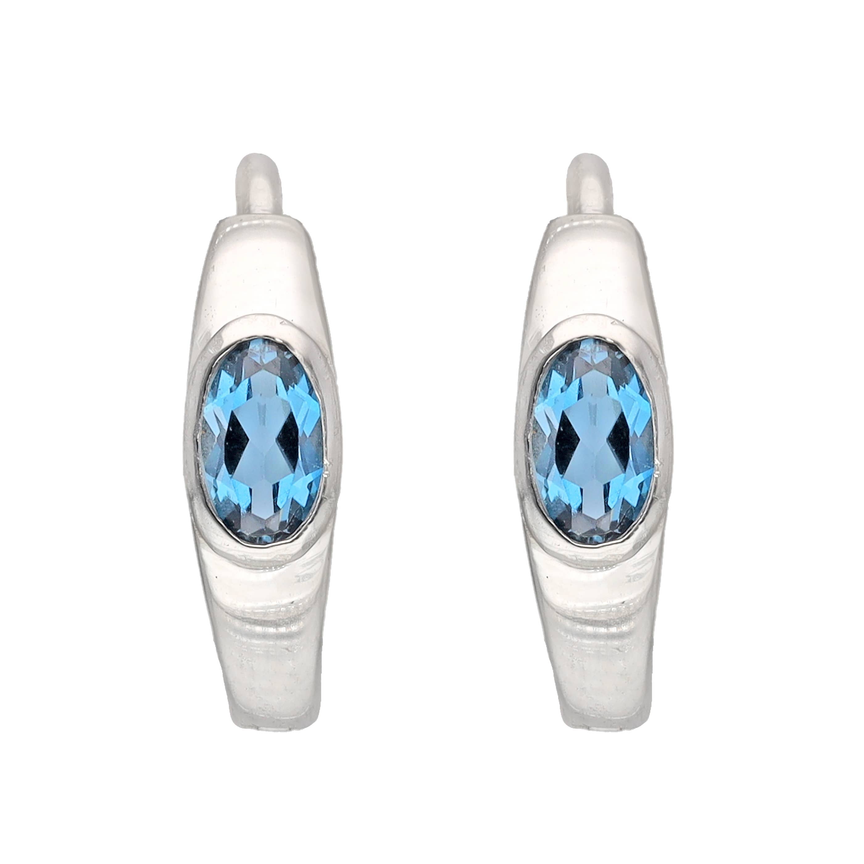 Boucles d'oreilles créoles en argent sterling 925 avec pierre précieuse topaze bleue de Londres