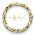 Bracelet népalais  perles de verre D24 blanc doré fleur torsadé
