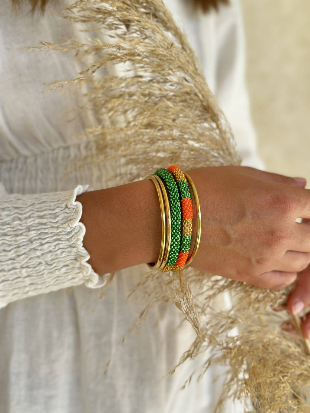 Bracelet népalais vert doré blanc