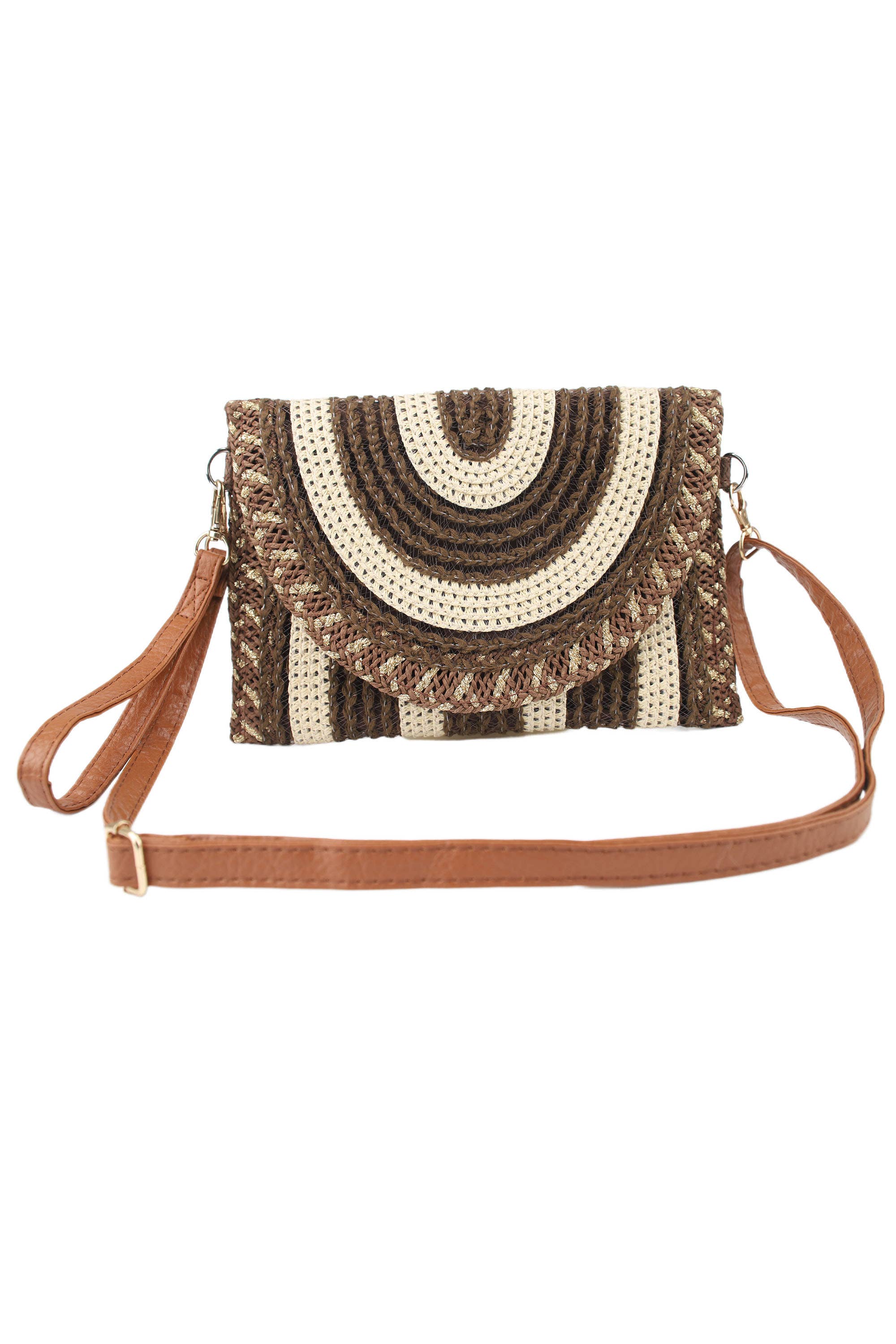 Sac pochette bandoulière crochet effet paille