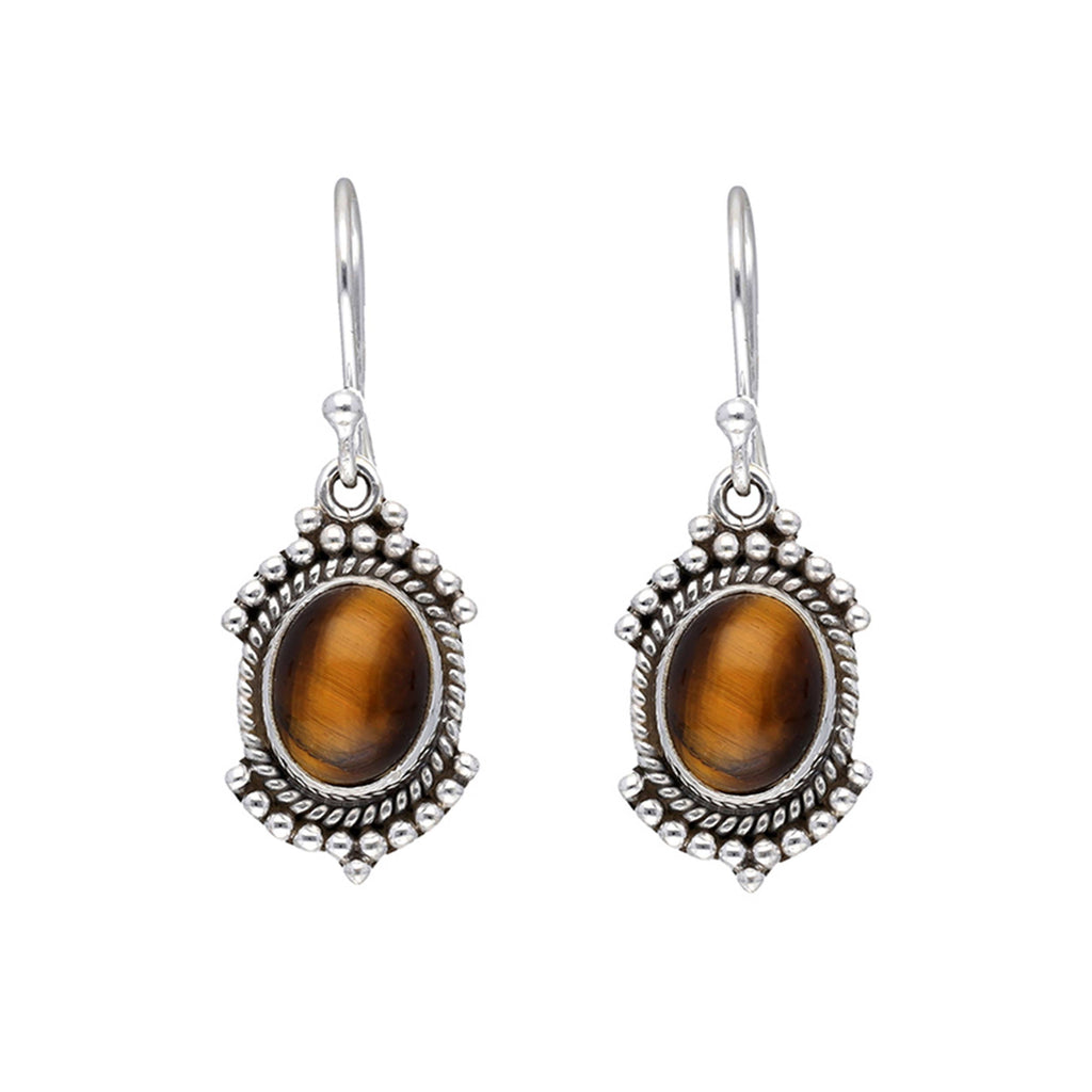 Boucles d'oreilles pendantes en argent sterling 925 avec pierre Oeil de tigre