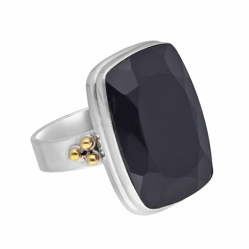 Bague Statement en Argent 925 avec Onyx Noir et Blason