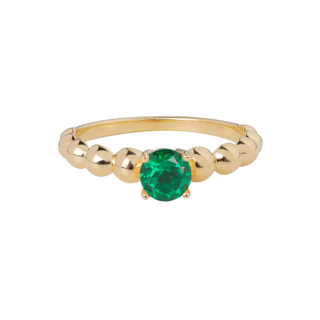 Bague solitaire en Emeraude de laboratoire plaquée or sur argent.