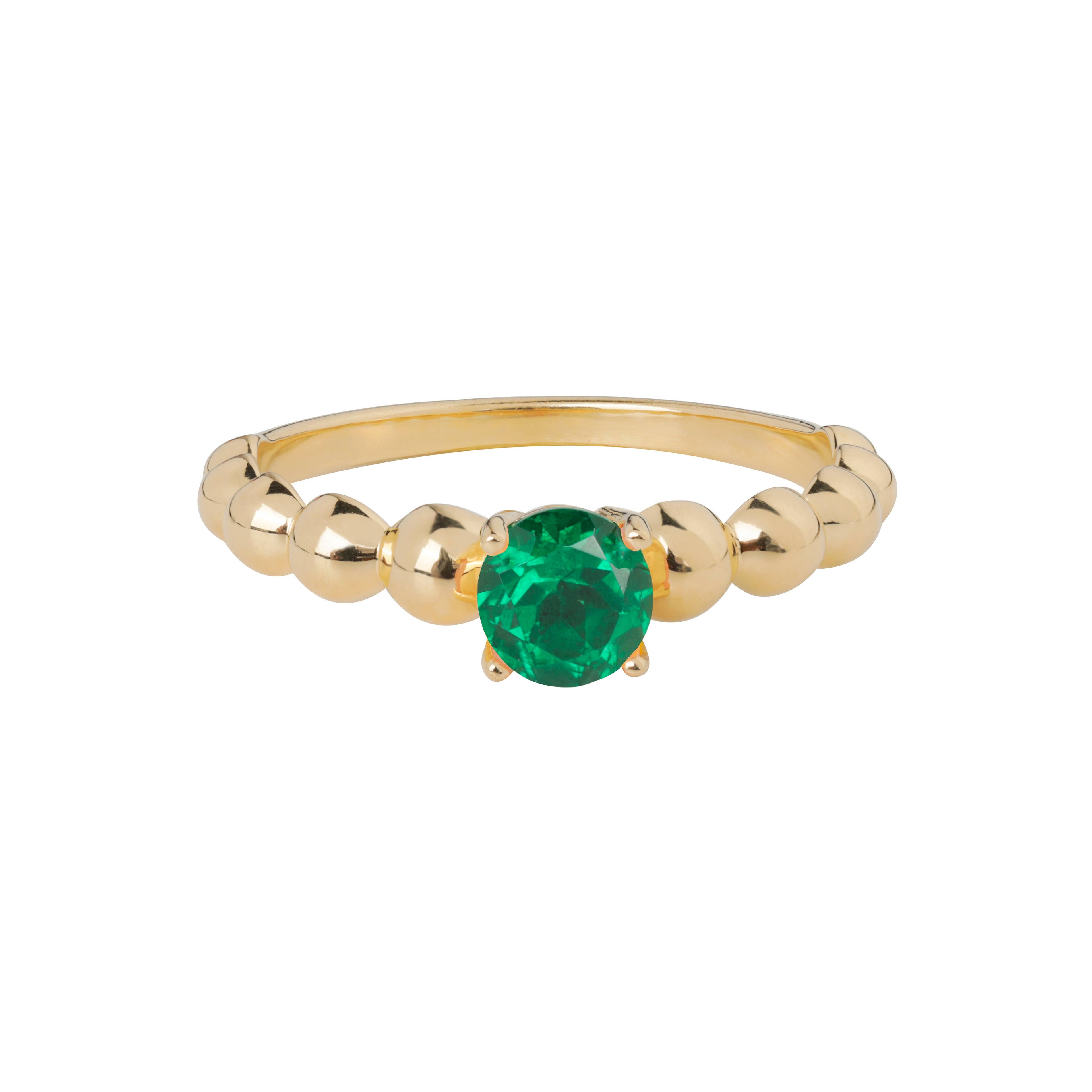 Bague solitaire en Emeraude de laboratoire plaquée or sur argent.