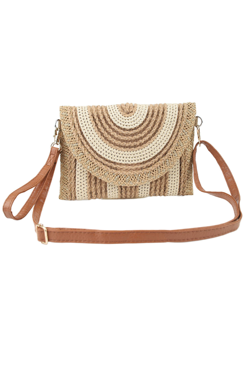 Sac pochette bandoulière crochet effet paille