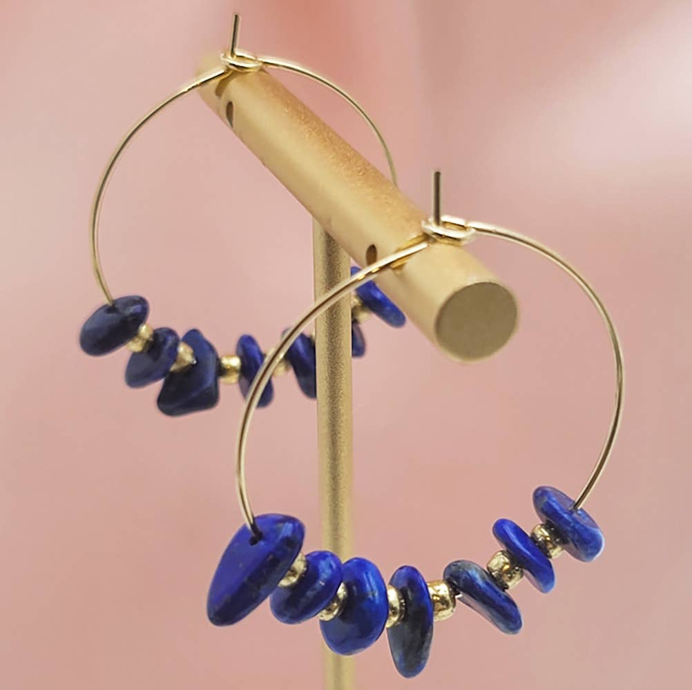 Boucles d'oreilles Créole KHAYA Larimar Lapis Lazuli ou Turquoise au choix