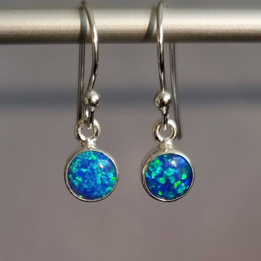Boucles d'oreilles rondes en Opale bleue Argent sterling 925