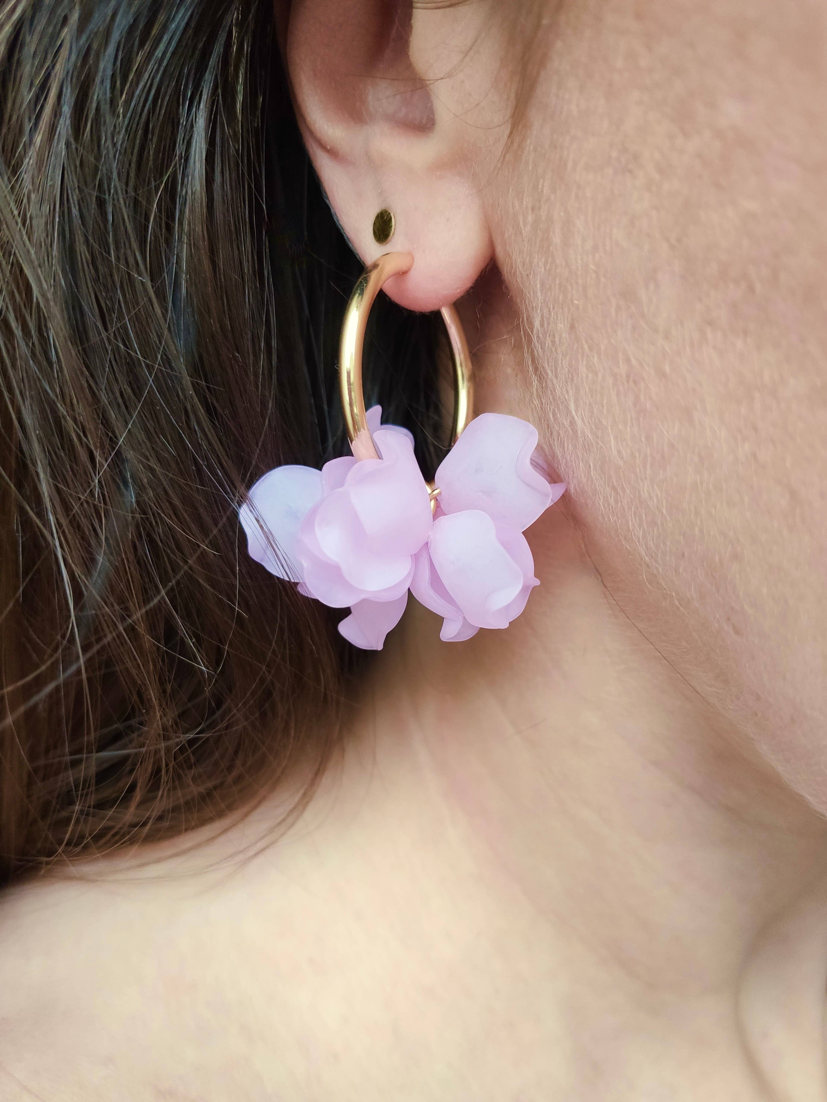 Boucles d'oreilles Créoles PEONY Fleurs Pivoine couleur au choix