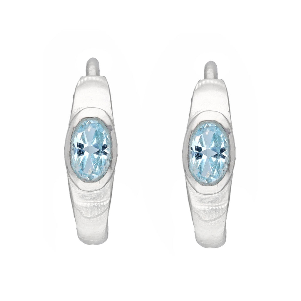 Boucles d'oreilles créoles en argent sterling 925 avec pierre précieuse topaze bleu ciel