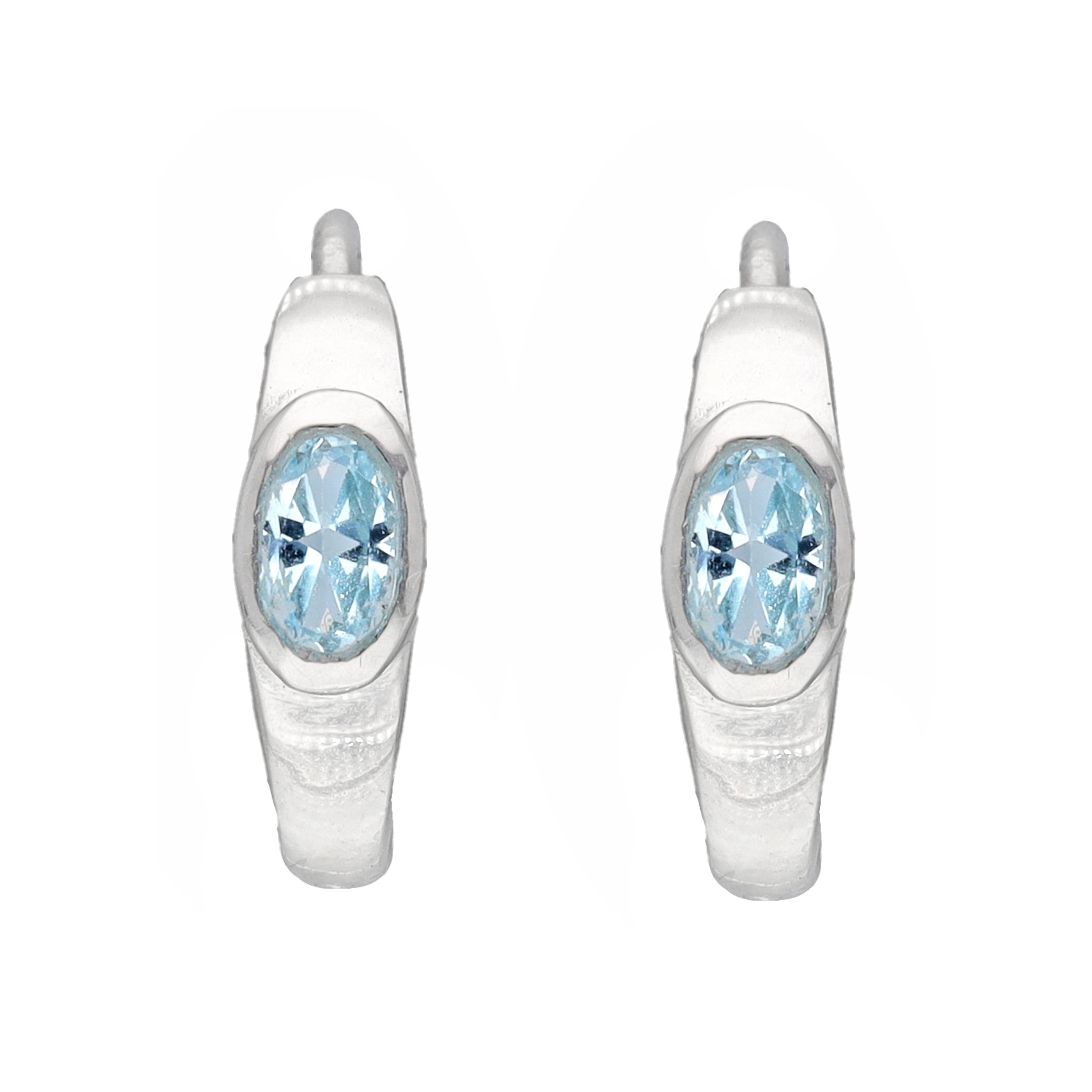 Boucles d'oreilles créoles en argent sterling 925 avec pierre précieuse topaze bleu ciel