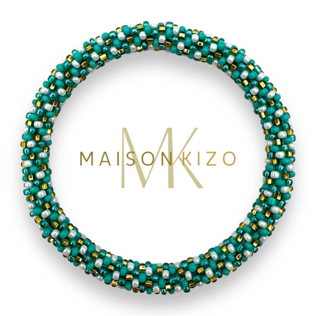 Bracelet népalais E67 Vert Blanc doré