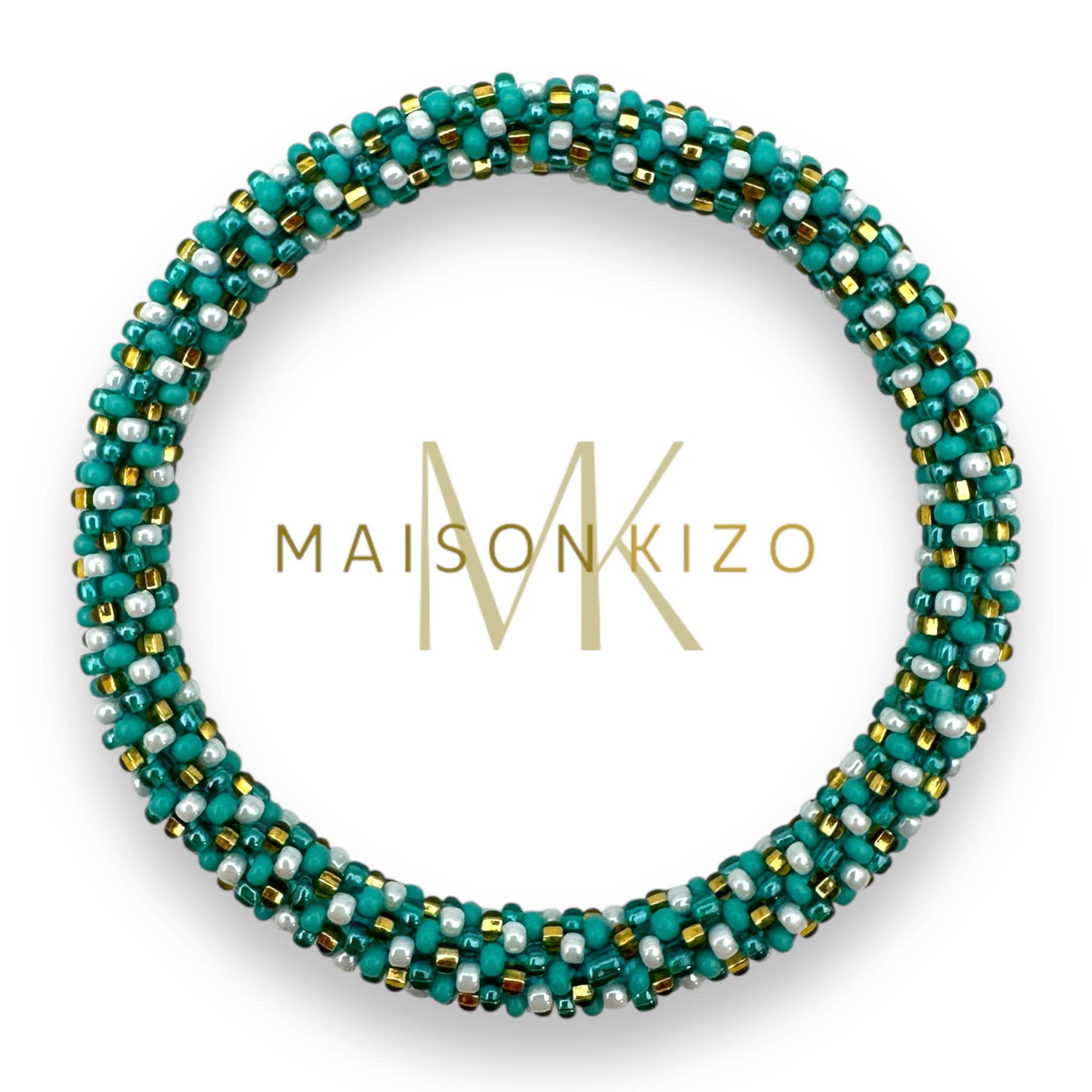 Bracelet népalais E67 Vert Blanc doré