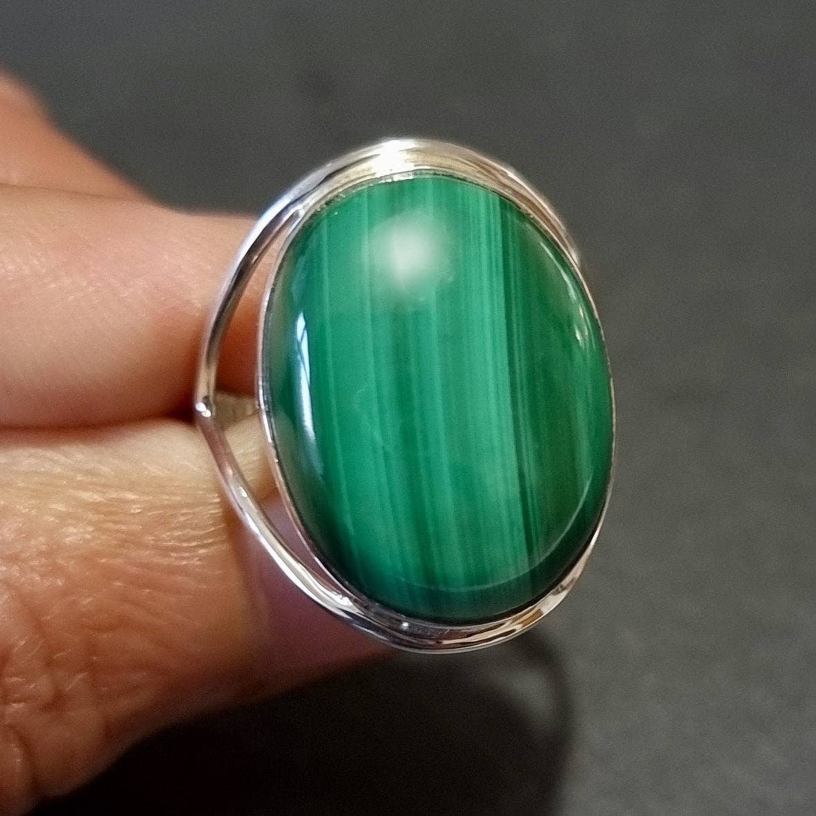 Bague en Malachite Argent 925 20mm x 15mm