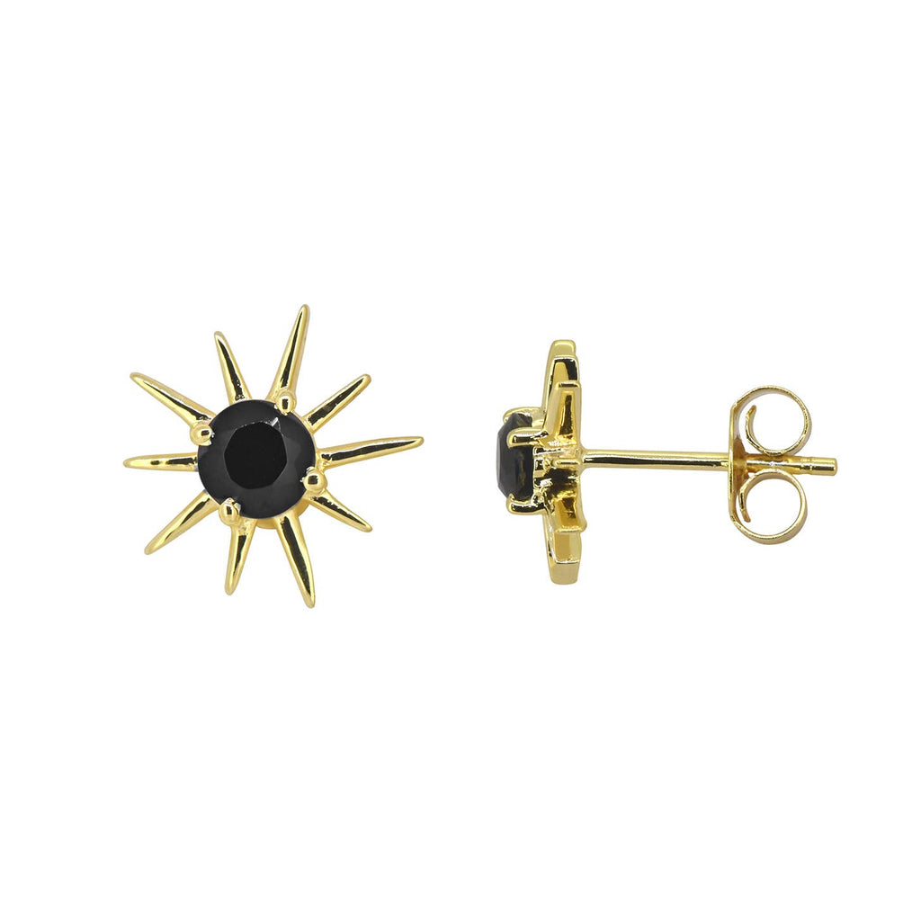 Boucles d'oreilles clous en argent 925 plaqué or avec Onyx noir soleil