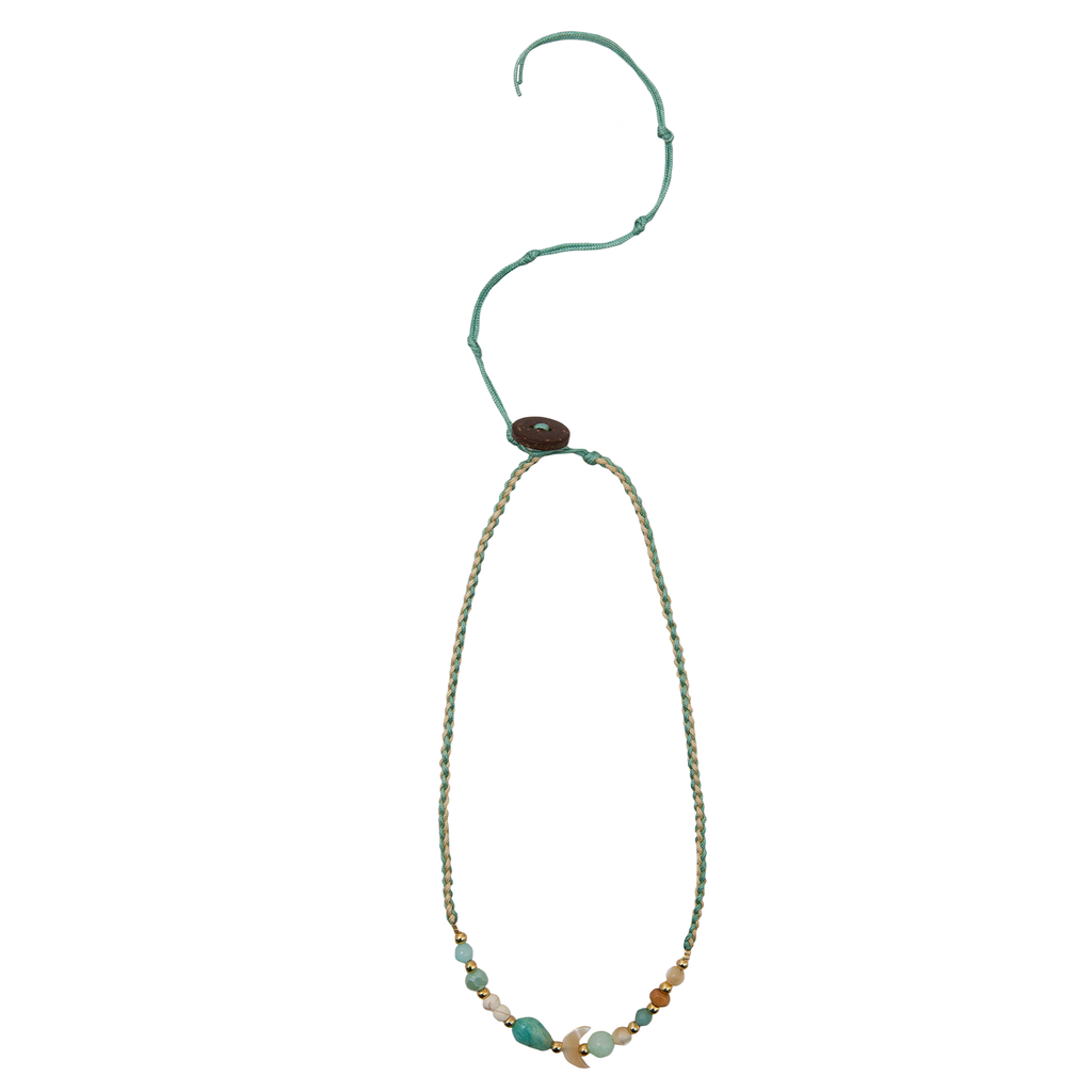Collier Éclipse de Nouvelle Lune Amazonite Nacre Cristal