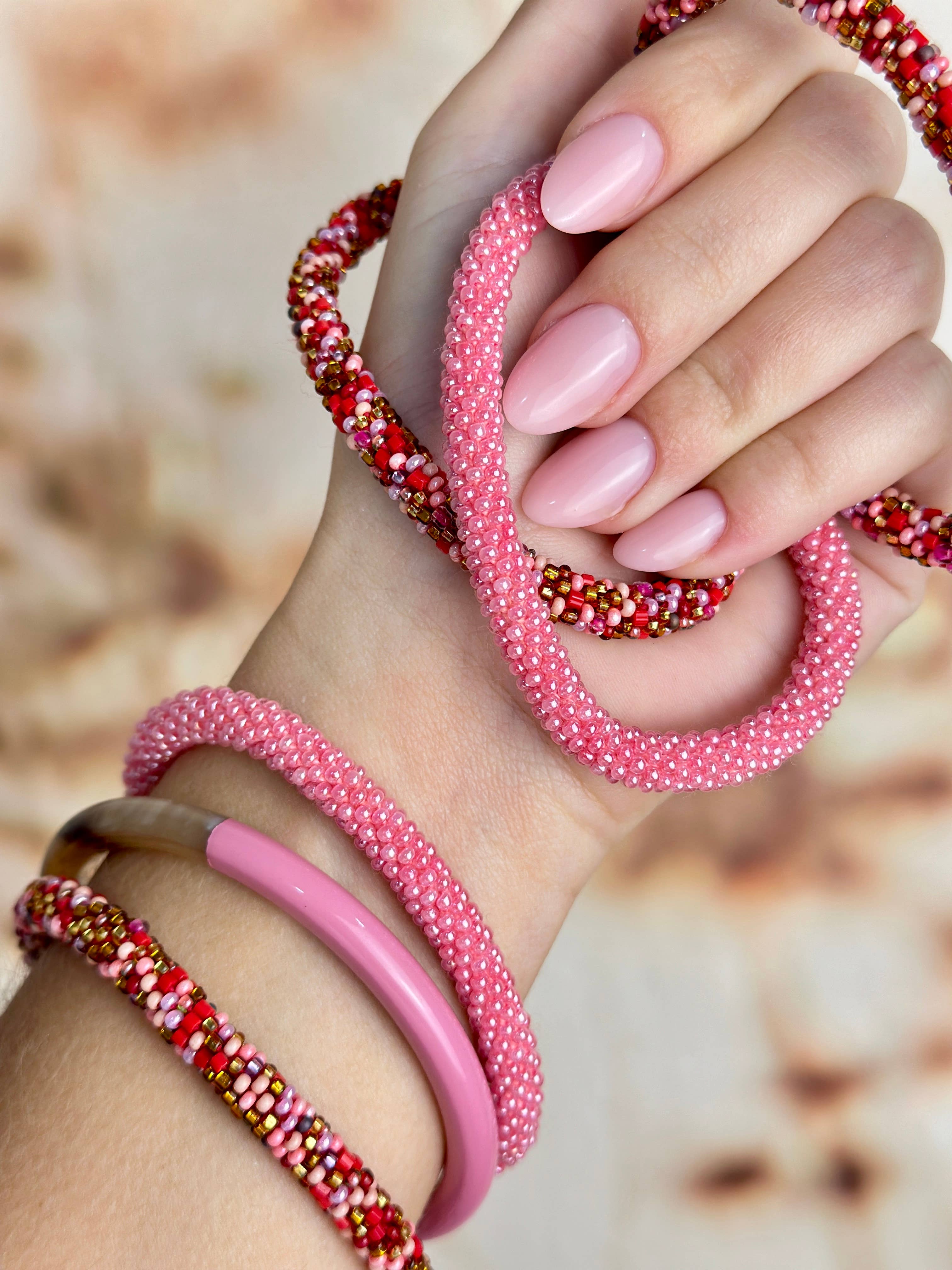 Bracelet népalais Rose Bonbon